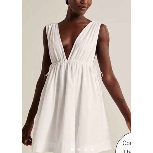 Abercrombie & Fitch Dresses & Skirts - Abercrombie & Fitch Babydoll V Neck Sleeveless Mini Dress White Cotton NWT Sz M